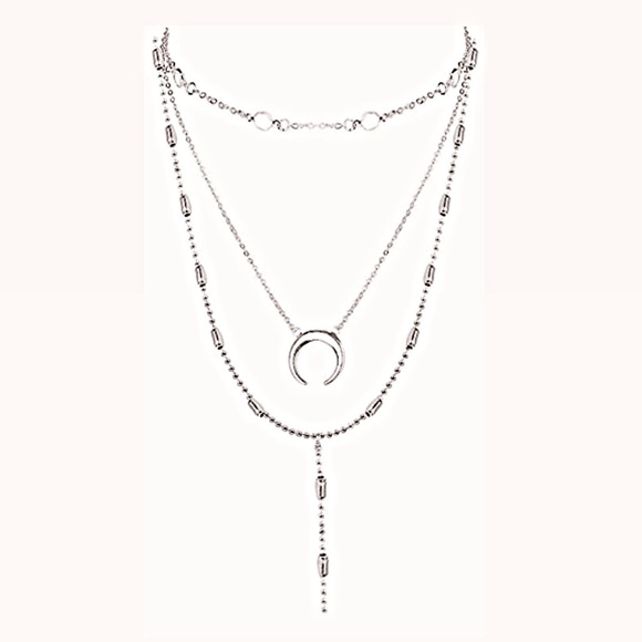 Silver Witchy Moon and Gem Necklace - Picture 2 of 4